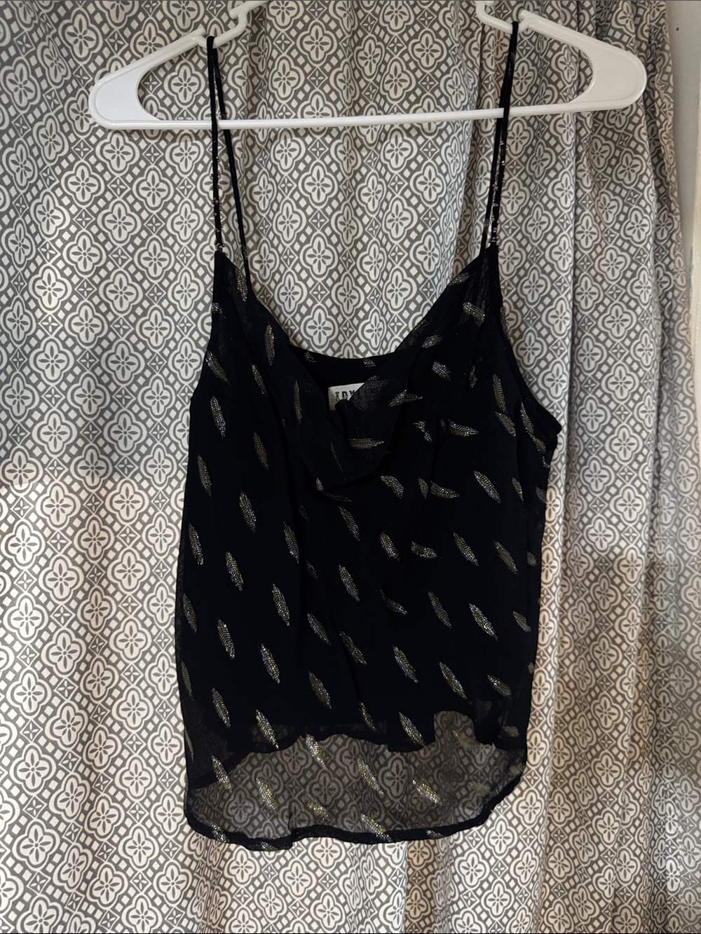Idyllwind Black Metallic Feather Print Camisole